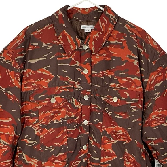 Good American Trucker Puffer Jacket Desert Camo Womens XL Red Tan Camouflage - Picture 3 of 12